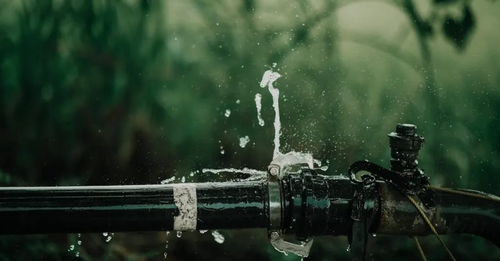 A sprinkler pipe with water busting out of it.